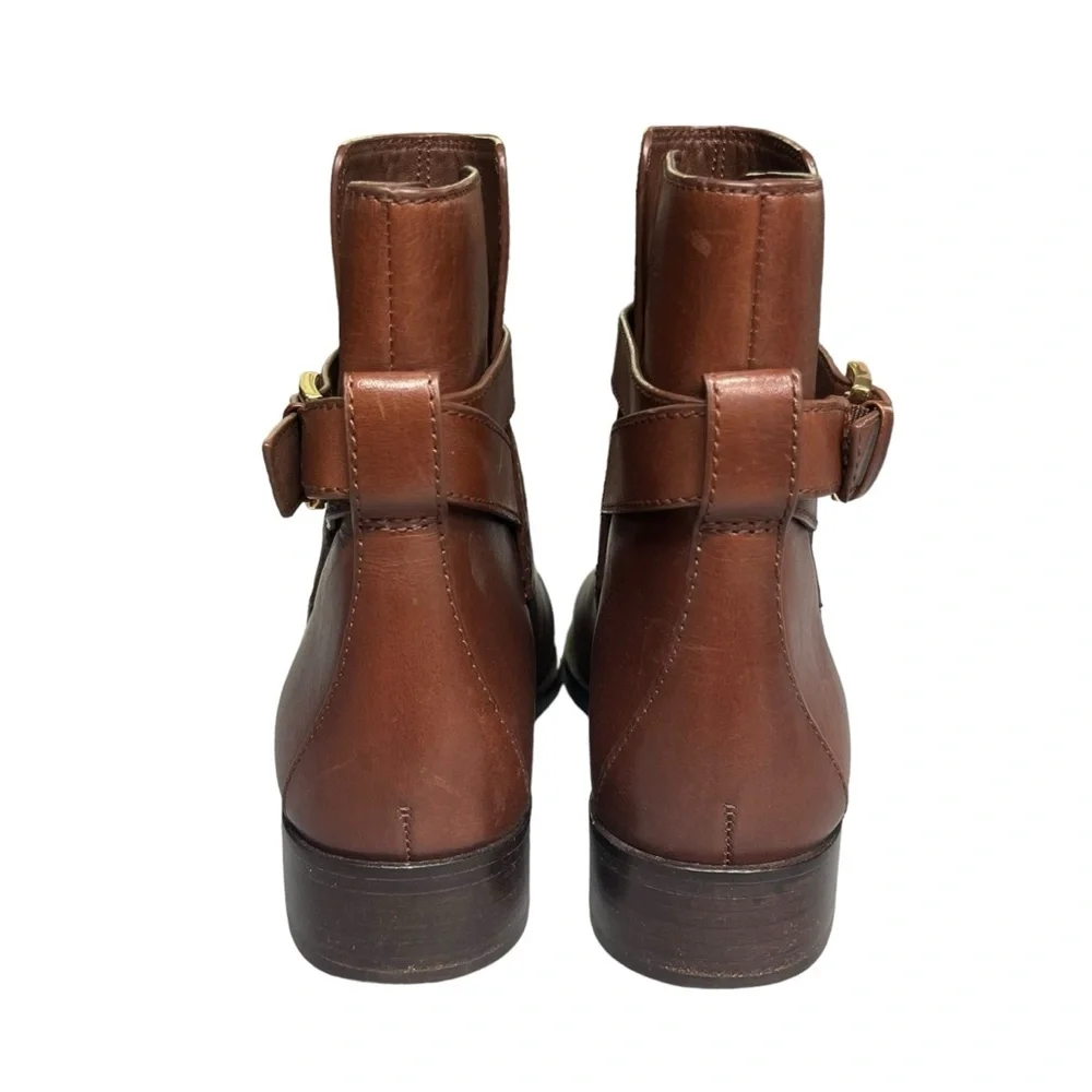 Tory Burch | Brooke Brown Leather Ankle Bootie With Strap Detailing - Picture 5 of 7